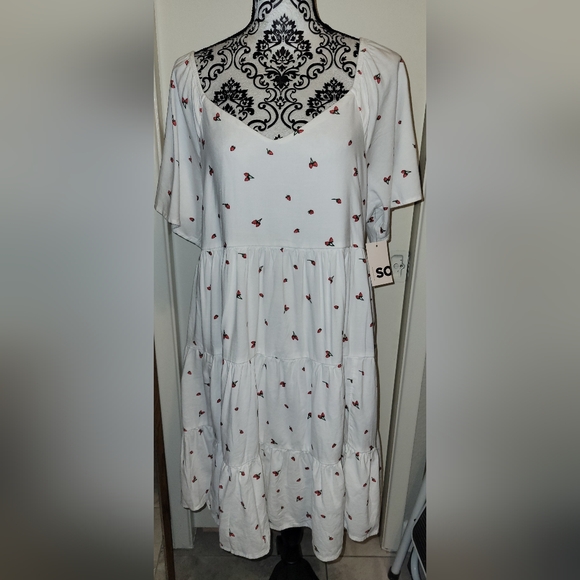 SO Dresses & Skirts - SO White Tiered Midi Dress with Red Cherry Print
